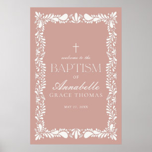 Pink Talavera Tile Spanish Fiesta Taufe Willkommen Poster