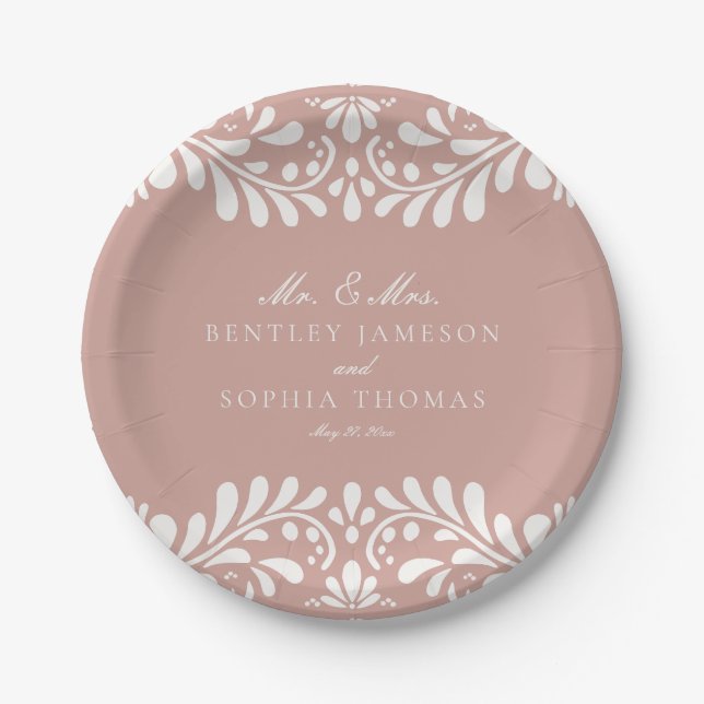 Pink Talavera Tile Spanish Fiesta Wedding Pappteller (Vorderseite)