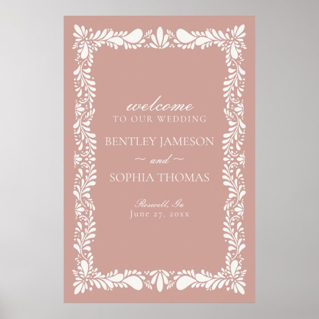 Pink Talavera Tile Spanish Fiesta Wedding Willkomm Poster (Vorne)