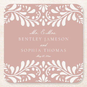 Pink Talavera Tile Spanish Style Fiesta Wedding Rechteckiger Pappuntersetzer