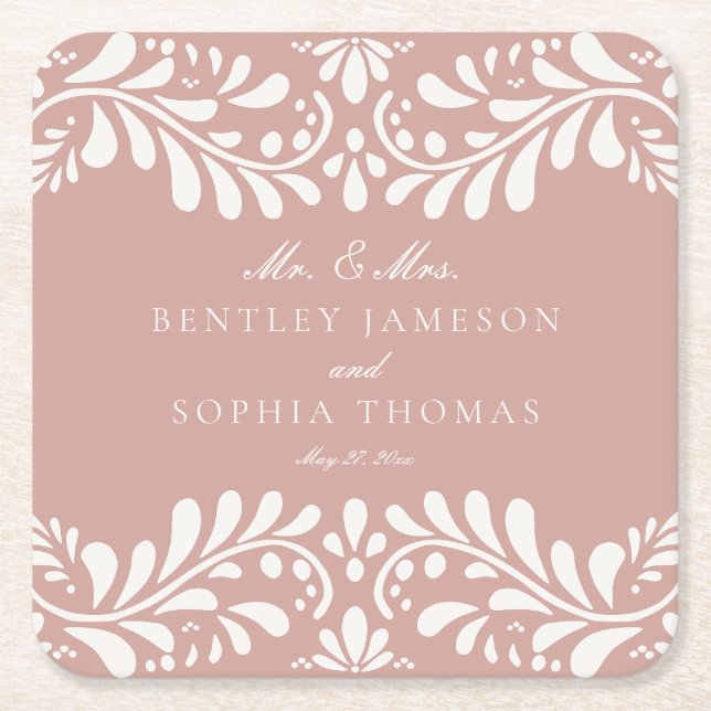 Pink Talavera Tile Spanish Style Fiesta Wedding Rechteckiger Pappuntersetzer (Vorderseite)