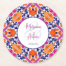 Pink talavera Vintage mexikanische Gastgeschenke H Runder Pappuntersetzer