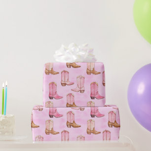 Pink Tan Cowgirl Boots Birthday Geschenkpapier