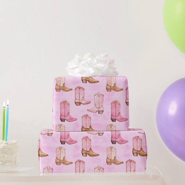 Pink Tan Cowgirl Boots Birthday Geschenkpapier (Partygeschenke)