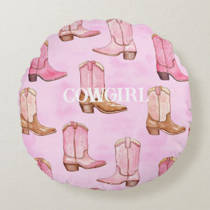 Pink Tan Cowgirl Boots Birthday Rundes Kissen
