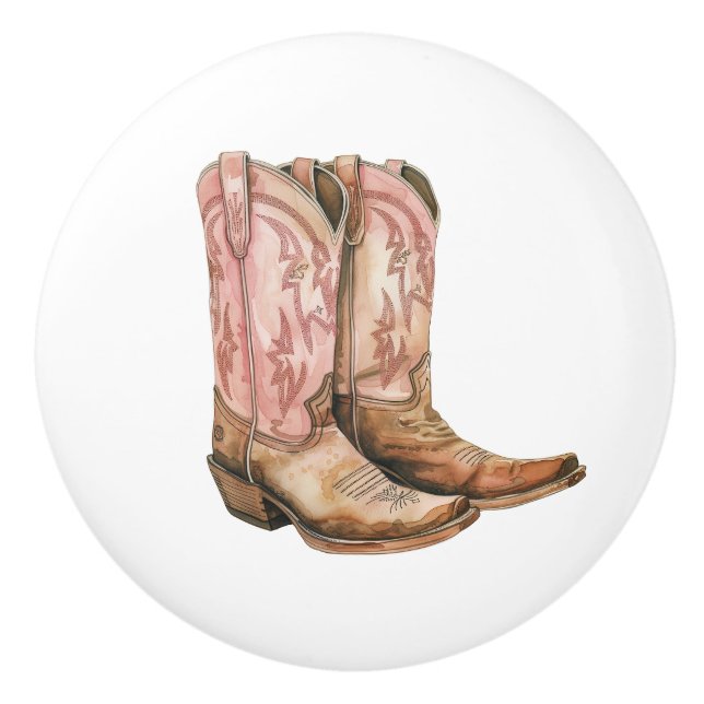 Pink Tan Western Cowgirl Boots Keramikknauf (Vorderseite)