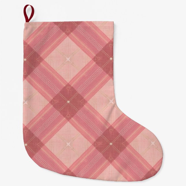 Pink Tartan Dog Christmas Stocking Großer Weihnachtsstrumpf (Vorderseite)