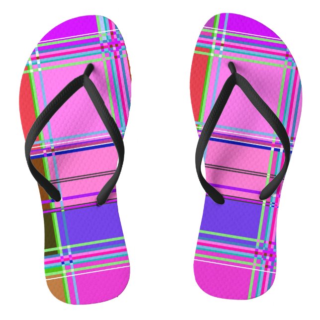 Pink tartan Fabric Pattern Cloth Madras Flip Flops (Fußbett)
