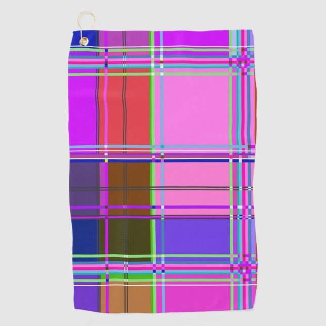Pink tartan Fabric Pattern Cloth Madras Golfhandtuch (Vorderseite)