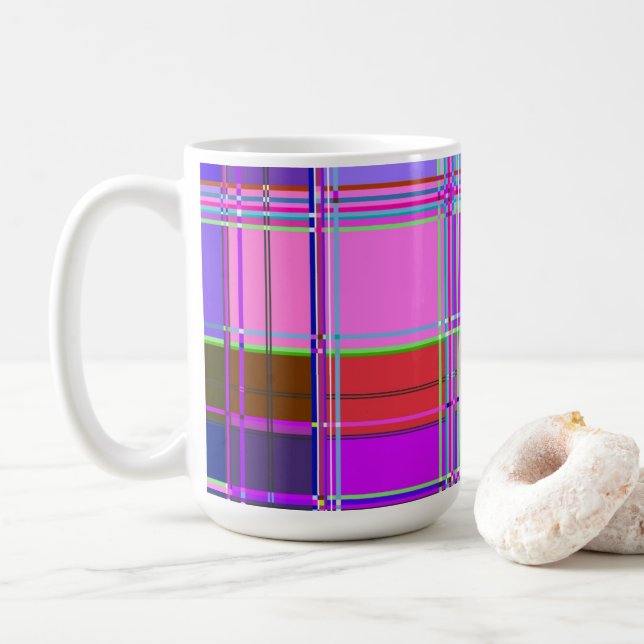 Pink tartan Fabric Pattern Cloth Madras Kaffeetasse (Mit Donut)