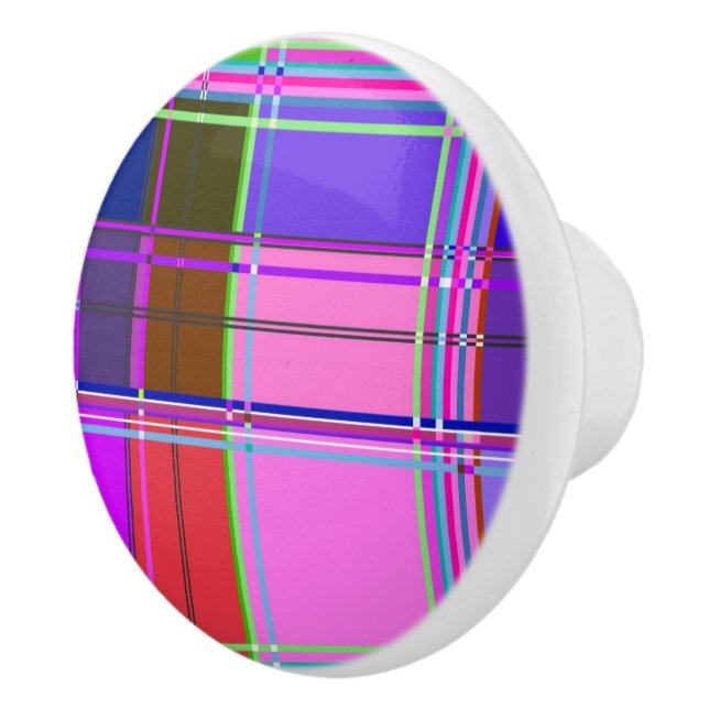 Pink tartan Fabric Pattern Cloth Madras Keramikknauf (Rechts)