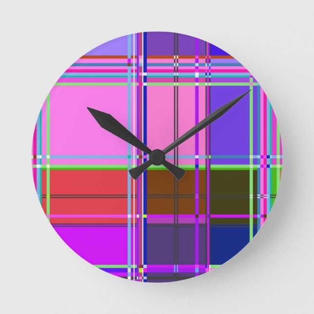 Pink tartan Fabric Pattern Cloth Madras Runde Wanduhr (Vorderseite)