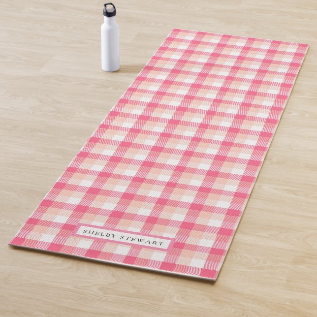 Pink Tartan Kariertes Muster Personalisierter Name Yogamatte (Beispiel)