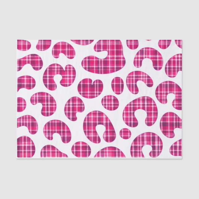 Pink Tartan Leopard Print Scottish Tissue Paper Seidenpapier (Vorderseite)