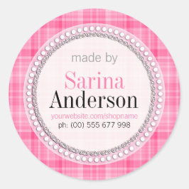 Pink Tartan Muster, hergestellt durch Etikettenkle Runder Aufkleber