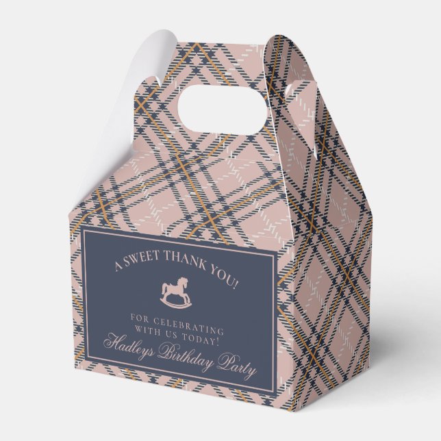 Pink Tartan Plaid Rocking Horse Birthday Favor Box Geschenkschachtel (Vorderseite)