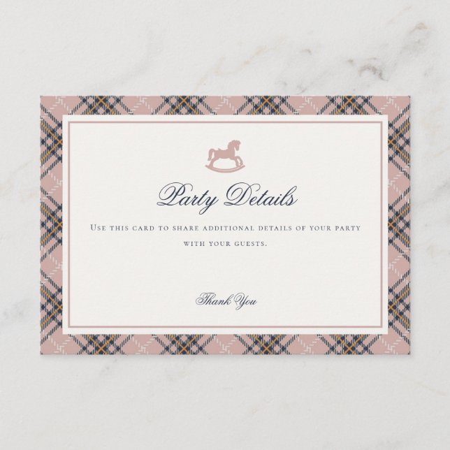 Pink Tartan Plaid Rocking Horse Detail Insert Card (Vorderseite)