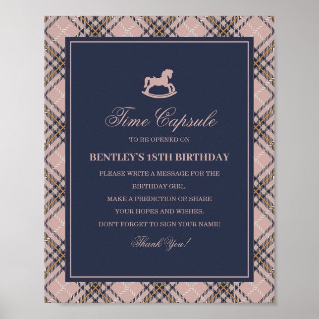 Pink Tartan Plaid Rocking Horse Time Capsule Poster (Vorne)
