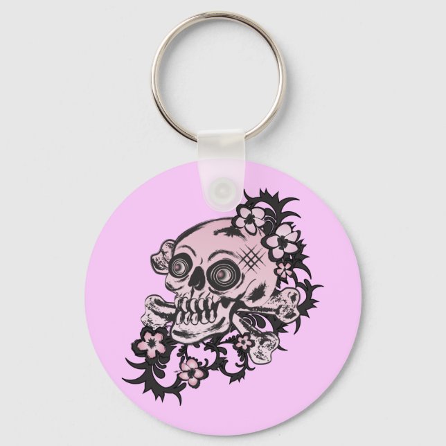 Pink Tattoo Skull Schlüsselanhänger (Vorderseite)
