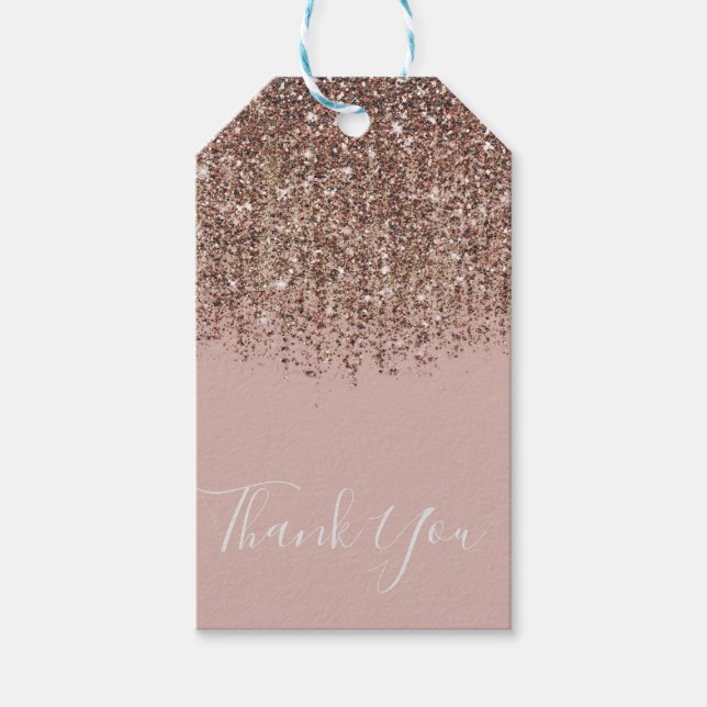 Pink Taupe Bronze Gold Glitzer Glam Gastgeschenk Geschenkanhänger (Vorderseite)