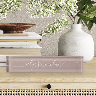 Pink Taupe Elegante Kalligrafie Script Namensplakette