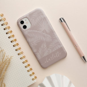 Pink Taupe Tropical Palm Blätter Muster iPhone 16 Hülle