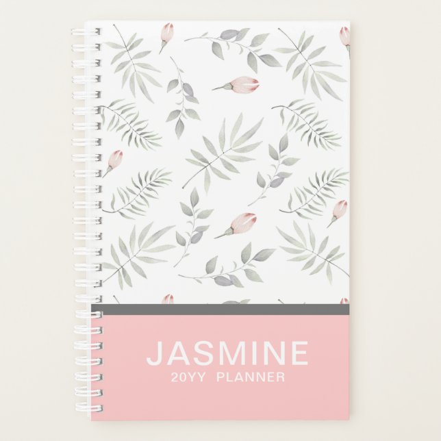 Pink Taupe Wasserfarbe Floral 2019 Personalisiert Planer (Vorderseite)