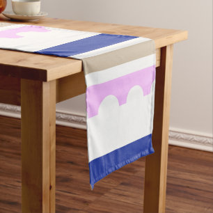 Pink Taupe White Blue Strip Scallop Muster Druck Kurzer Tischläufer