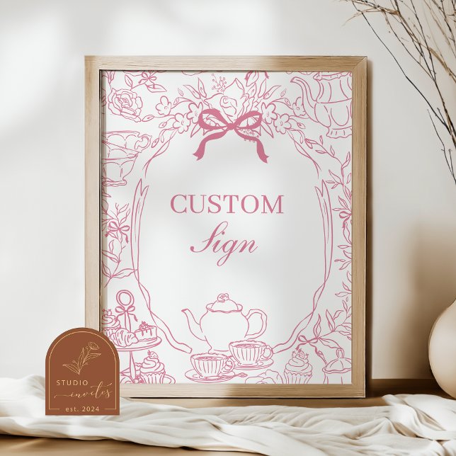 Pink Tea Chinoiserie Bow Custom Sign Poster (Von Creator hochgeladen)