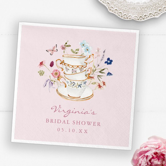 Pink Tea Party Papierplatte Serviette (Pink Tea Party Paper Napkins with Butterfly by Painted Paperie
)