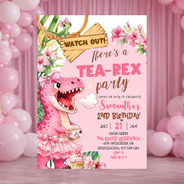 Pink Tea Rex On The Loose Girl Birthday Einladung