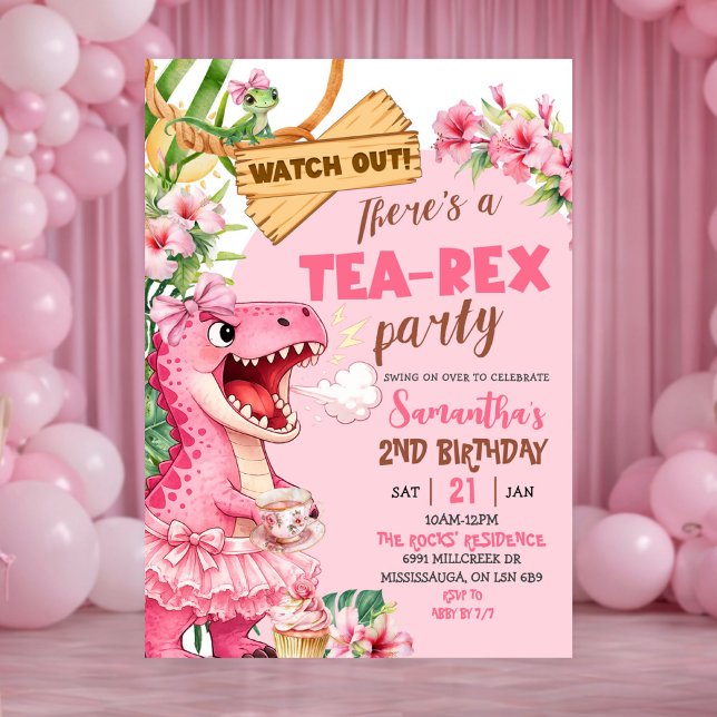 Pink Tea Rex On The Loose Girl Birthday Einladung (Von Creator hochgeladen)