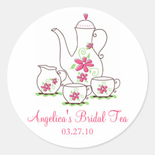 Pink Tea Set Bridal Teeaufkleber Runder Aufkleber
