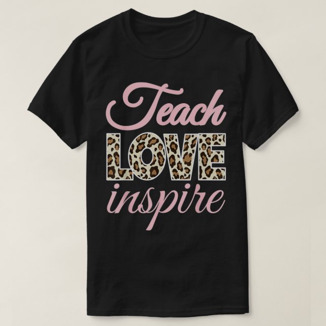 Pink Teach Love Inspire Cute Leopard Cheetah Print T-Shirt (Design vorne)