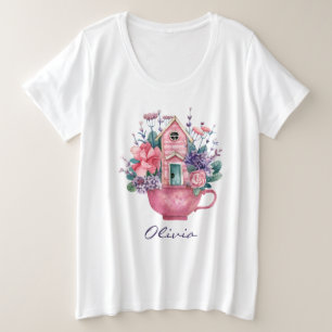 Pink Teacup Fairytale House Womens White Große Größe T-Shirt