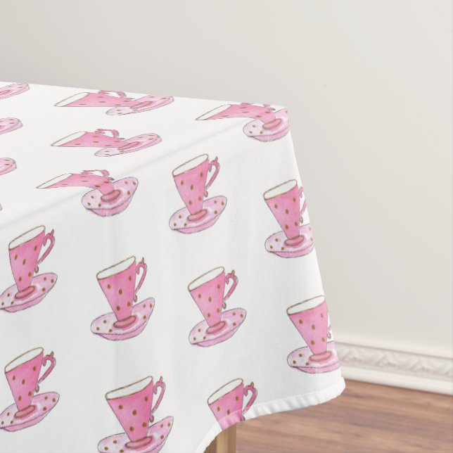 Pink Teacup Handgemalt Wasserfarbe Girly Pattern Tischdecke (Beispiel)