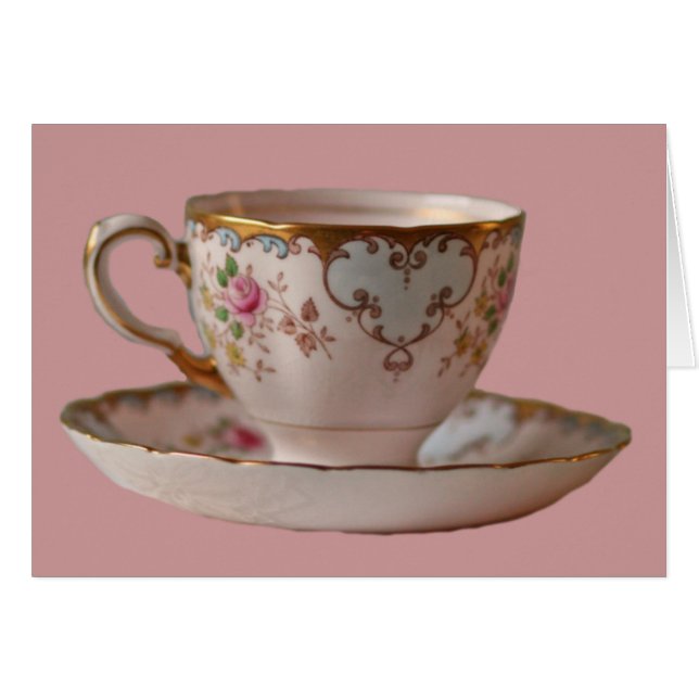 Pink Teacup und Saucer mit Rose (Vorderseite (Horizontal))