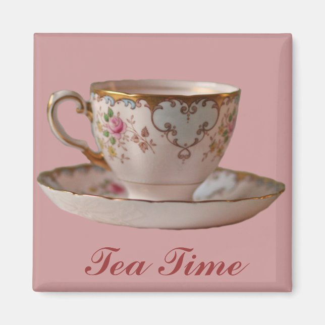 Pink Teacup und Saucer mit Rose Magnet (Vorne)