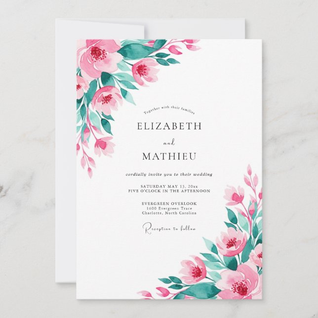 Pink Teal Atmospheric Spring Wedding Einladung (Vorderseite)