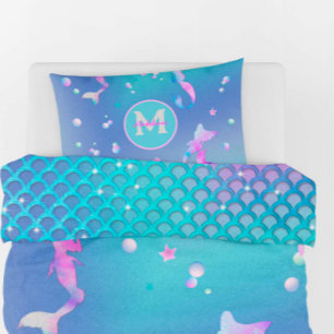 Pink Teal Sea Ocean Shells Mermaid Monogram Teen Kissenbezug