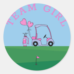 Pink Team Girl Gender Reveal Party Abstimmung Golf Runder Aufkleber