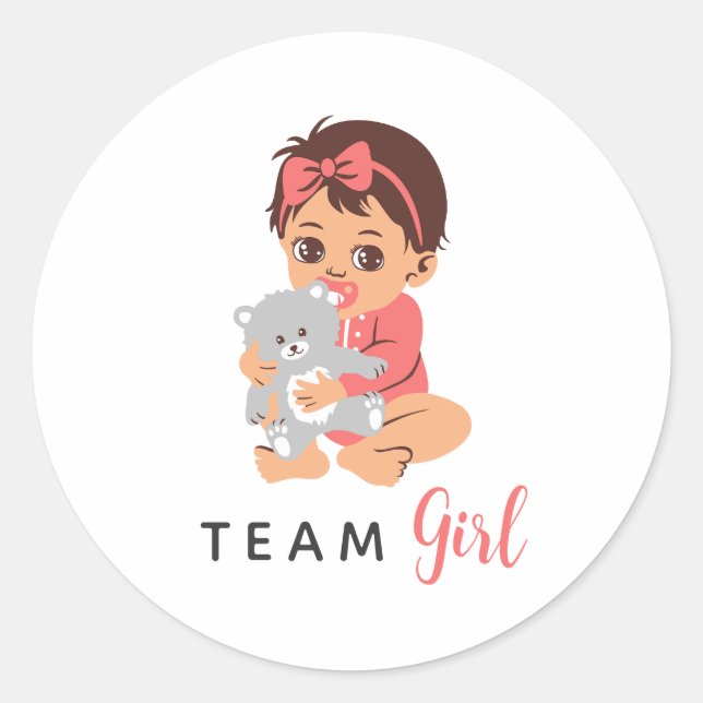 Pink Team Girl Sticker with Baby and Bear (Vorderseite)