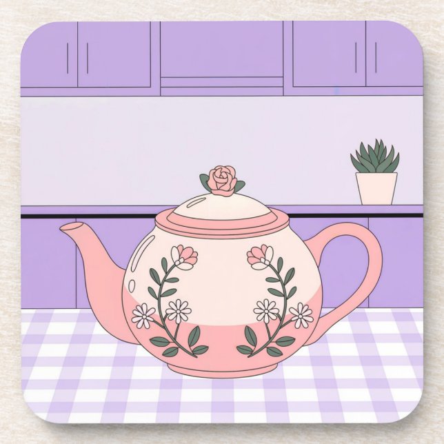 Pink Teapot Lavendel Plastik Untersetzer Set (Vorderseite)