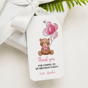 Pink Teddy Bear 1. Geburtstag Danke Tag Geschenkanhänger
