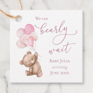 Pink Teddy Bear Baby Dusche abwarten Geschenkanhänger