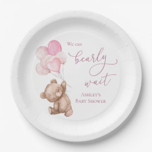 Pink Teddy Bear Baby Dusche abwarten Pappteller