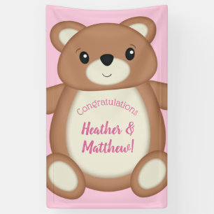 Pink Teddy Bear Baby Dusche Banner