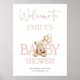Pink Teddy Bear Baby Dusche Begrüßungszeichen Poster