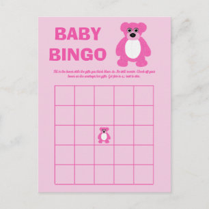 Pink Teddy Bear Baby Dusche Bingo Spielkarten Ankündigungspostkarte