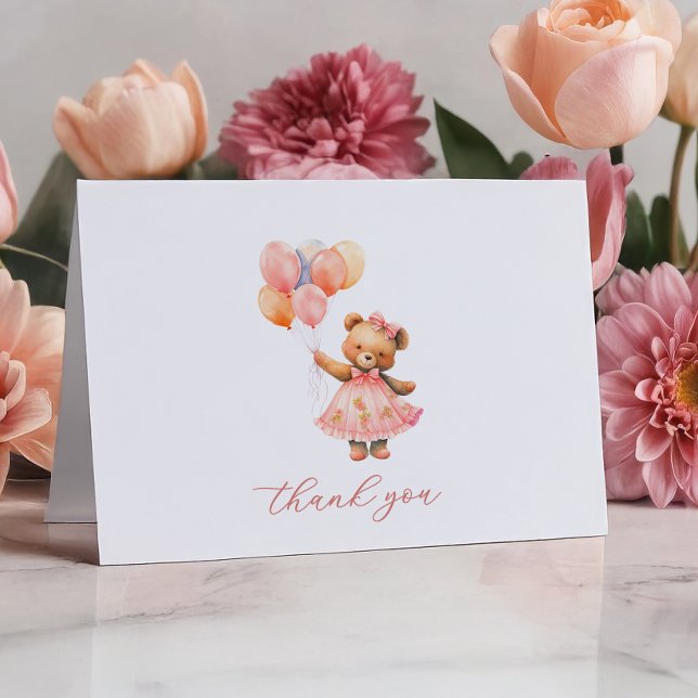 Pink Teddy Bear Baby Dusche Danke Karten (Von Creator hochgeladen)